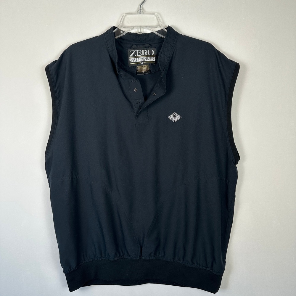 Vintage Zero Restriction Golf Vest Windbreaker Mens XL Black Pullover Outdoors